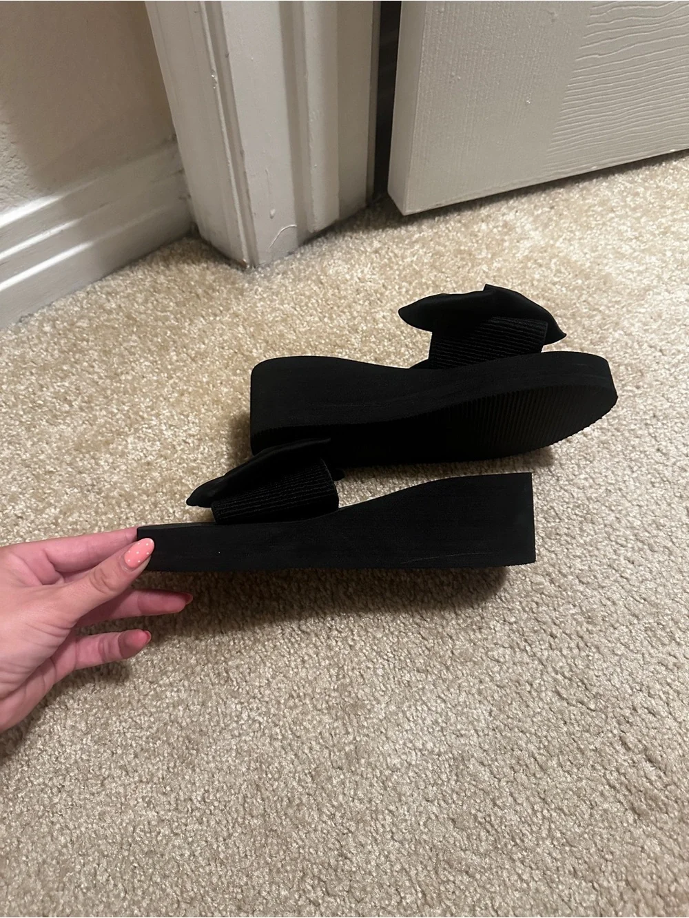 Black Platform Sandals with Bow Detail